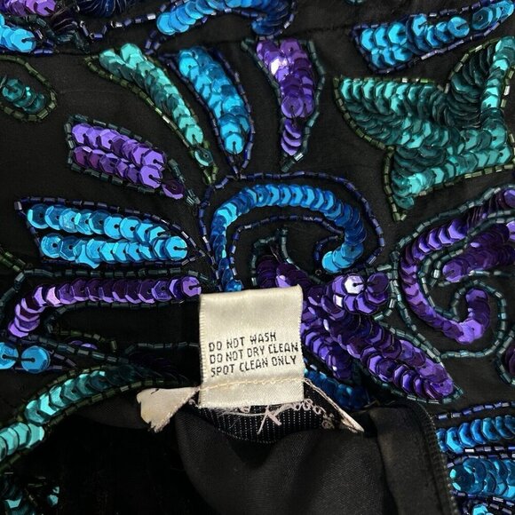 Sequin Top Black Blue Green Laurence Kazar Glam Evening New York Vintage Size L - Picture 10 of 11